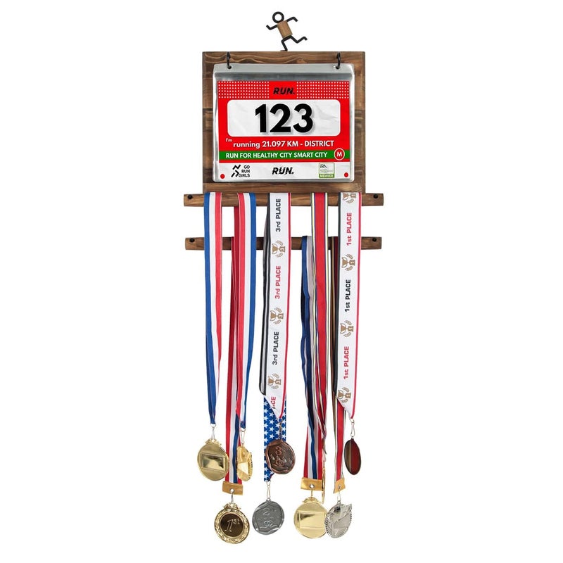 J JACKCUBE DESIGN - Marathon Medal Display Hanger Race Bibs Holder for Runners Wood wall mounted Rack Gymnastics Awards Olympic Triathlete Gifts - MK503A - Image 2